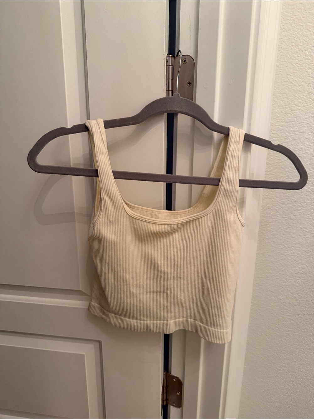 Ribbed Square-Neck Crop Tank Top in Cream